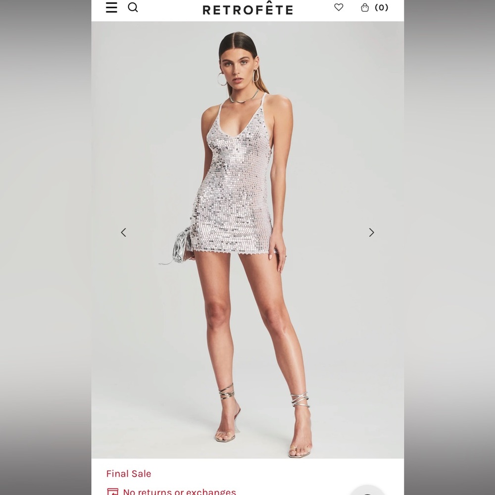 Retrofete Elliana Sequin Crochet Dress in White/Silver NWT